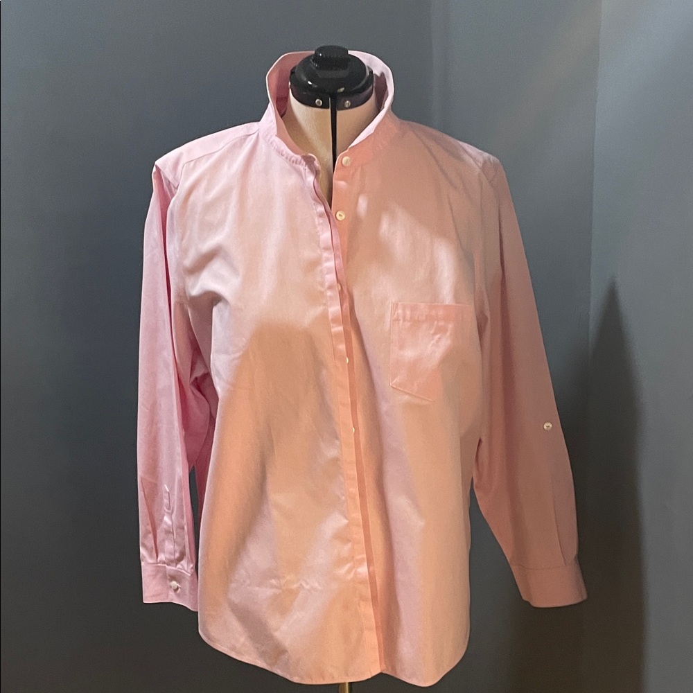 Foxcroft Chambray Charlie LS Tab PPO Chambray Pink Shirt Size-22W NWT